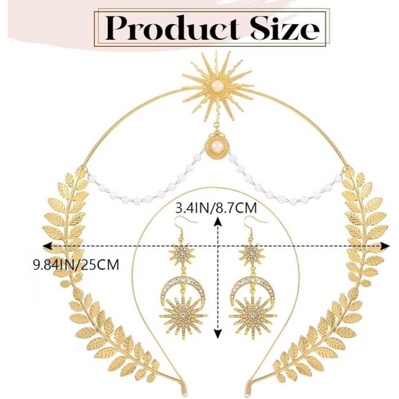 Greek Goddess Accessories Gold Leaf Halo Crown Star Headband Earrings Women main image 4